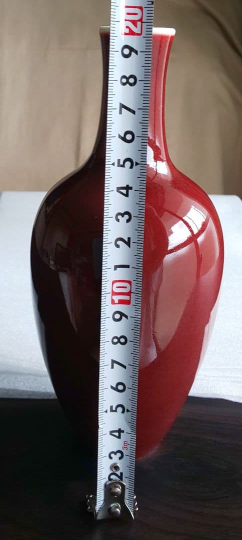 中国美術 清乾隆 紅釉直径瓶 紅釉長頸瓶 辰砂花瓶