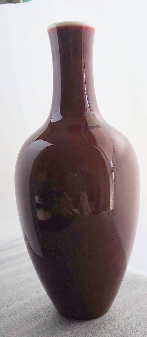 中国美術 清乾隆 紅釉直径瓶 紅釉長頸瓶 辰砂花瓶