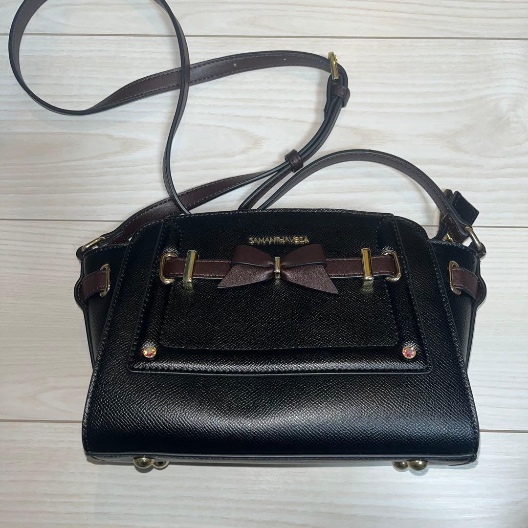 SAMANTHAVEGA リボンモチーフショルダーバッグ 黒 ブラック