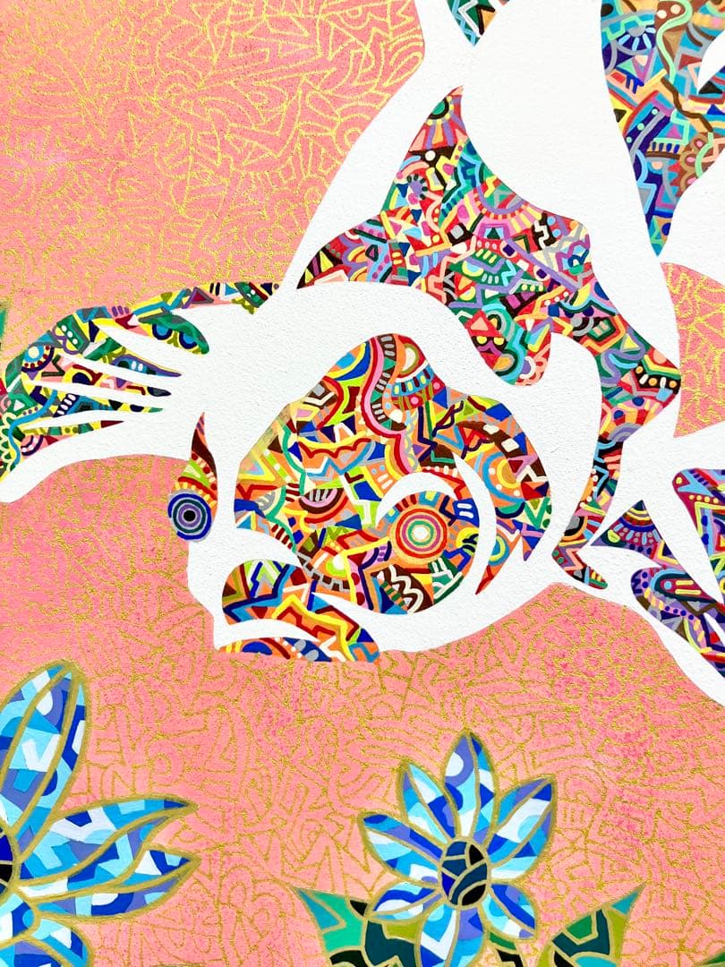 原画　金魚　動物画　絵画　アクリル画　現代アート　細密画　手描き　一点物