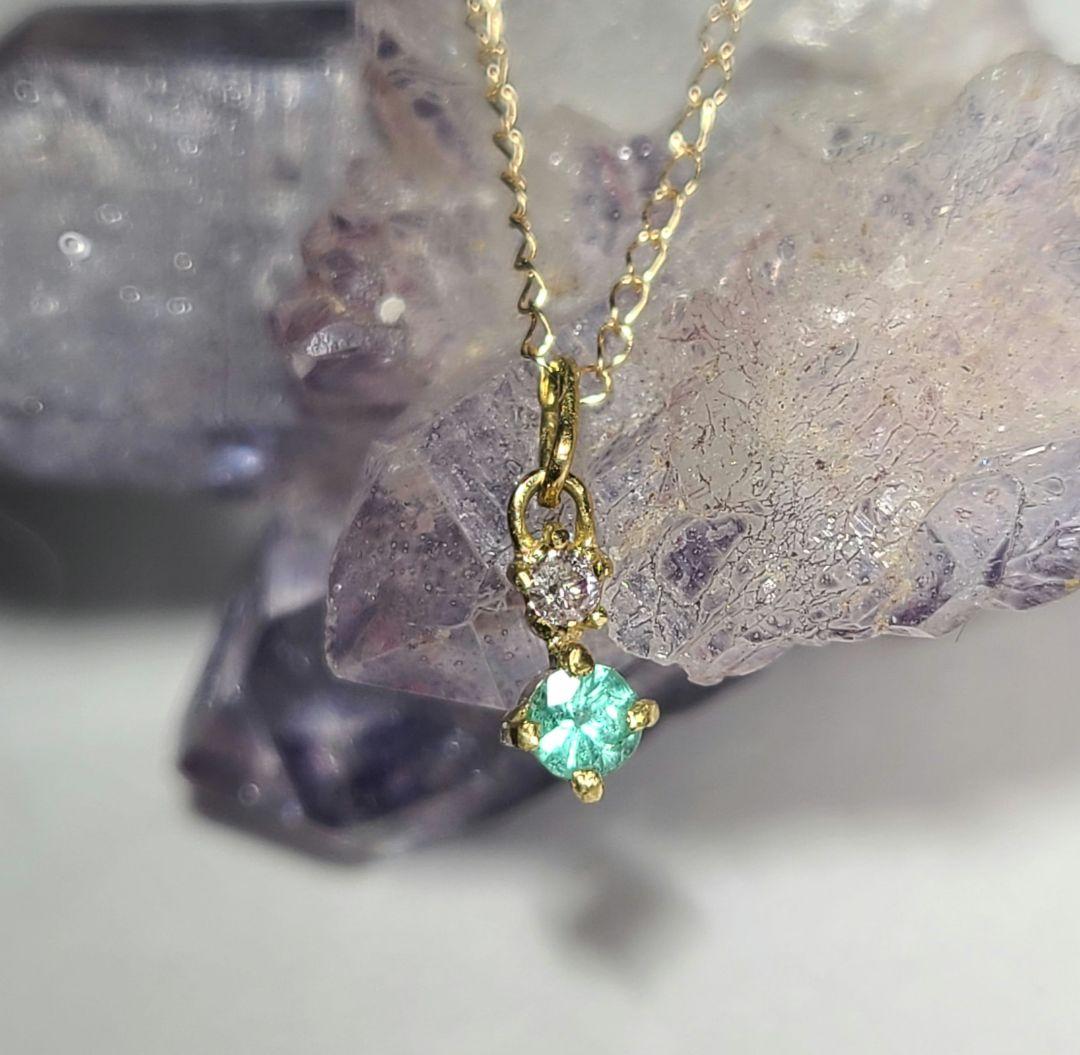 幻達の共演★バターリャパライバトルマリン&ピンクダイヤモンドペンダント18金★