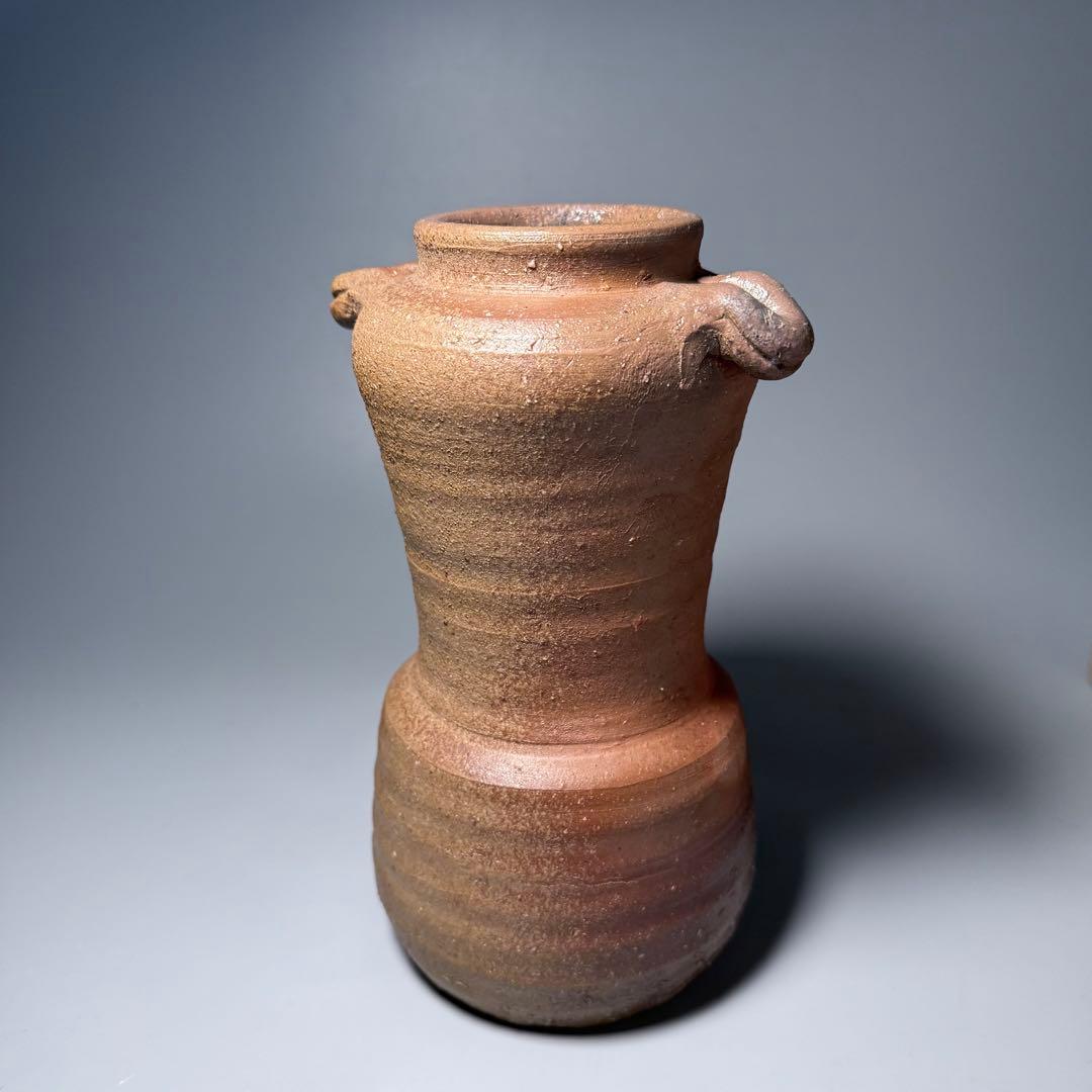 人間国宝　備前焼の巨匠　山本陶秀　「耳付花入」　本人作　共箱　高さ23.5cm