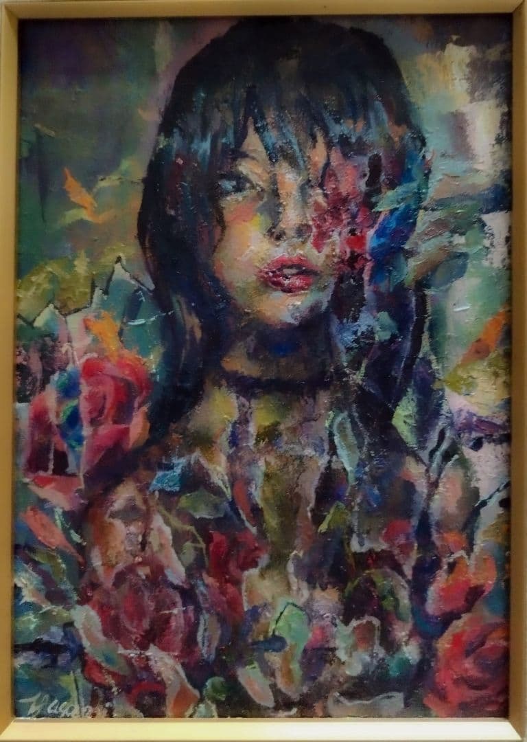 油彩画 『薔薇纏う想い』 F4 原画 一点物 アート インテリア 開運 幸運