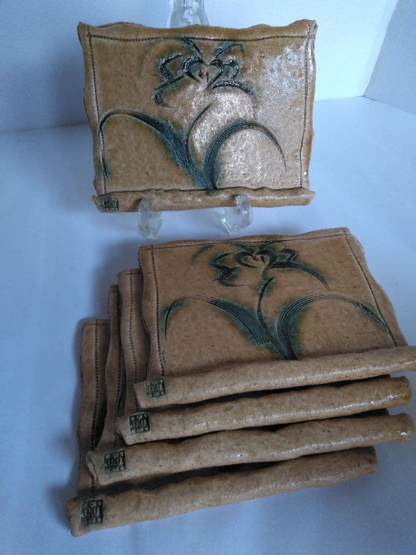 岩月竹光 作　黄瀬戸  巻板皿　5枚セット