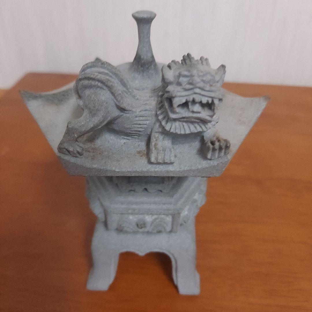 獅子彫刻 灯篭 石材製品 約15cm