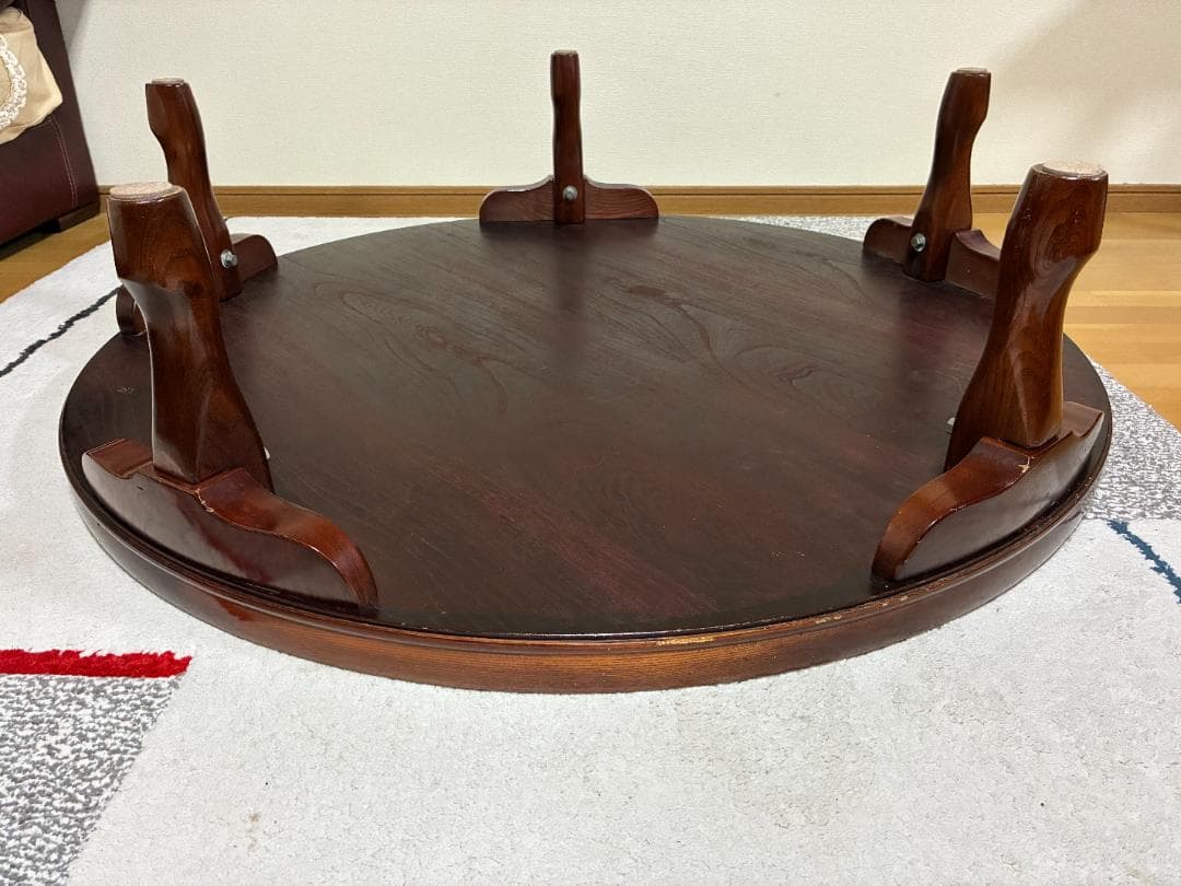 040 座卓・ちゃぶ台 円形/木製/ダークブラウン/古家具