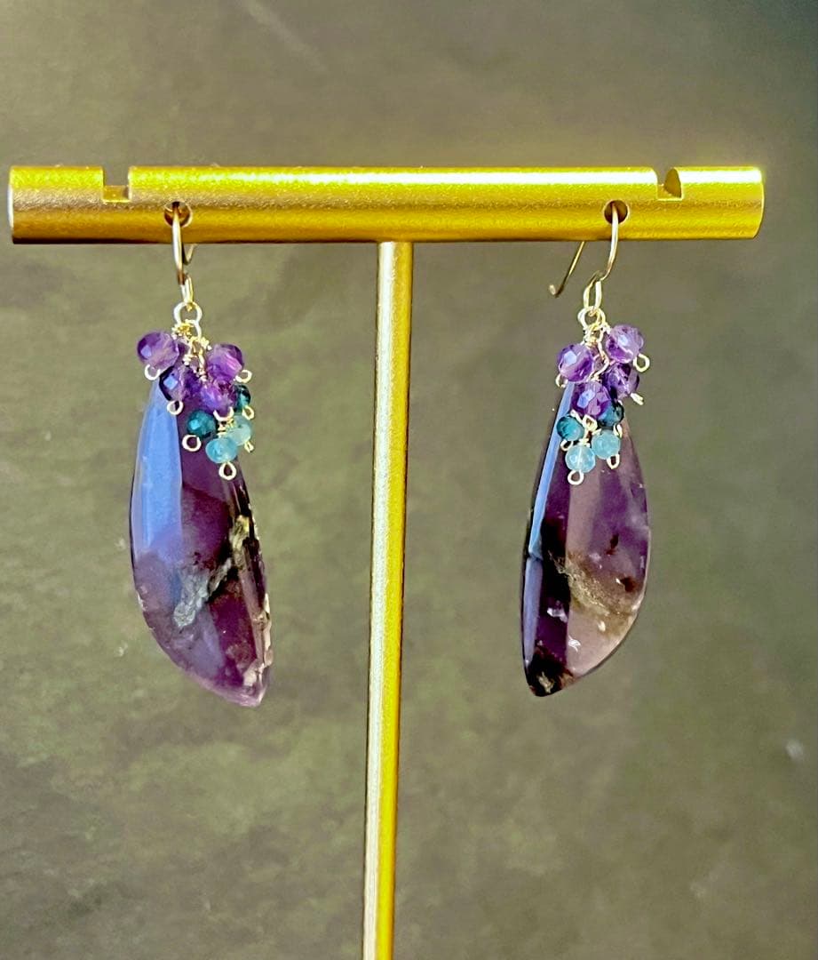 14kgfパープルアゲートのピアス