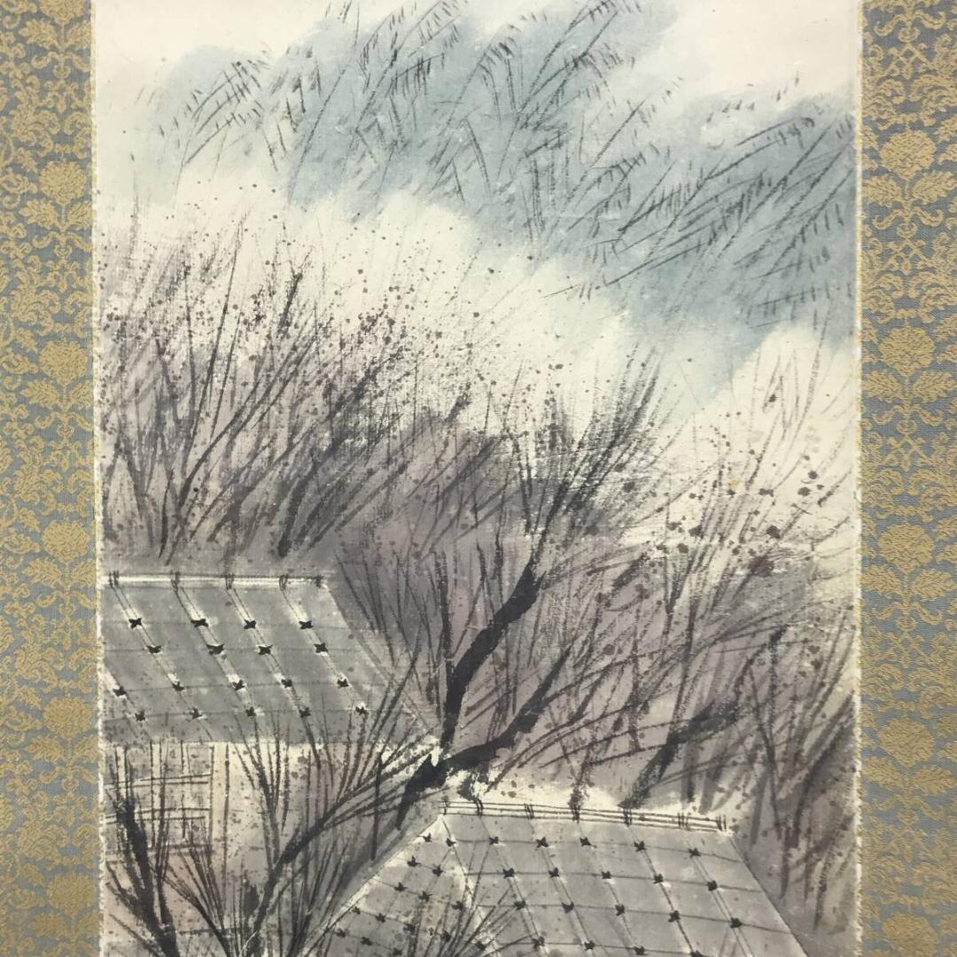 真作/宇田萩邨/山水図/早春図/学舎図/掛軸☆宝船☆AH-623