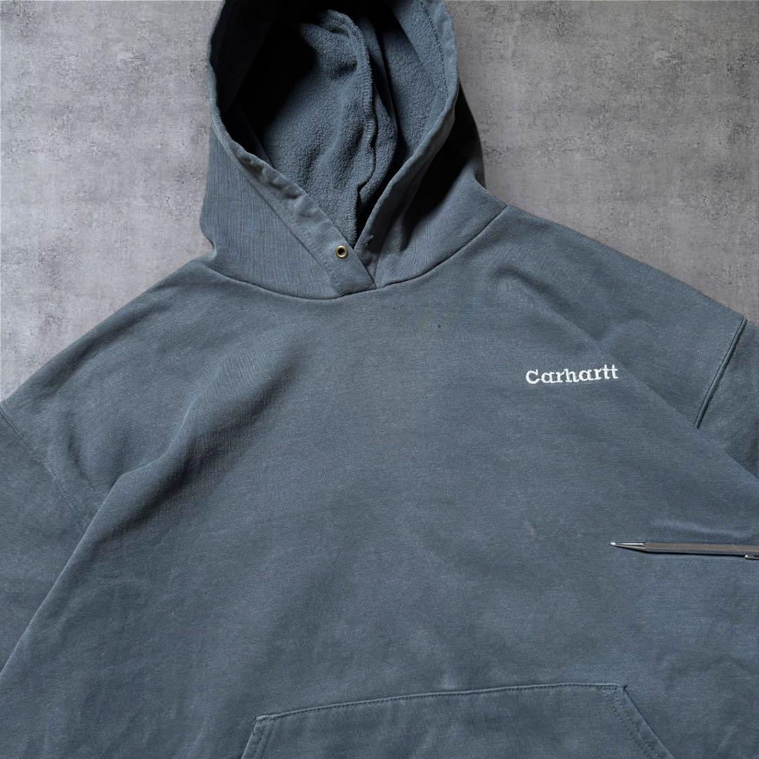 2289 古着00sカーハートプルオーバーパーカー刺繍ロゴ短丈フェード雰囲気系