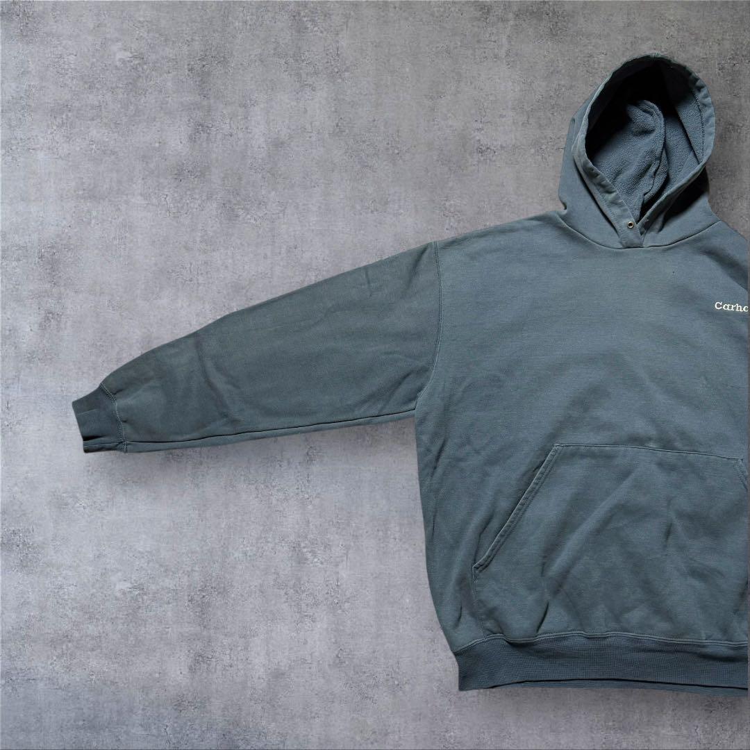 2289 古着00sカーハートプルオーバーパーカー刺繍ロゴ短丈フェード雰囲気系