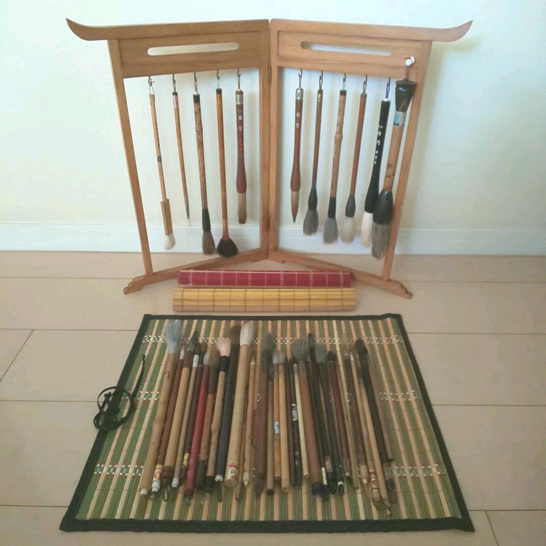 【水墨画】筆掛け& 筆38本 おまとめセット