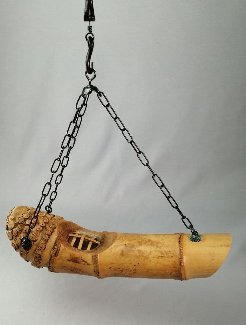 【茶事具】宗泰作　大徳寺紫野與雲和尚在判　銘 恵比寿　竹釣船花入れ　花入れ218