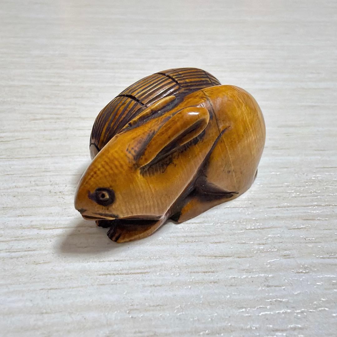 根付 兎と俵 江戸期 netsuke