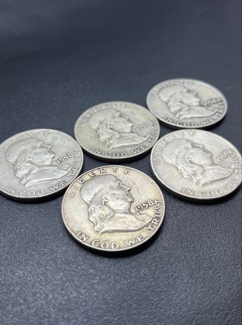 フランクリンハーフダラーアメリカ銀貨ドル5枚50セント