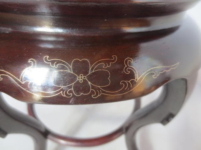 R7/10/10-2　唐木象嵌高卓　花台　香炉卓　平卓　　盆栽水石花台