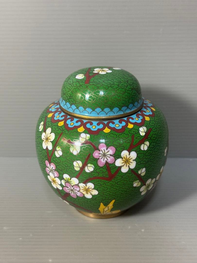 2621 七宝焼 茶入 梅柄 中国美術 小物入