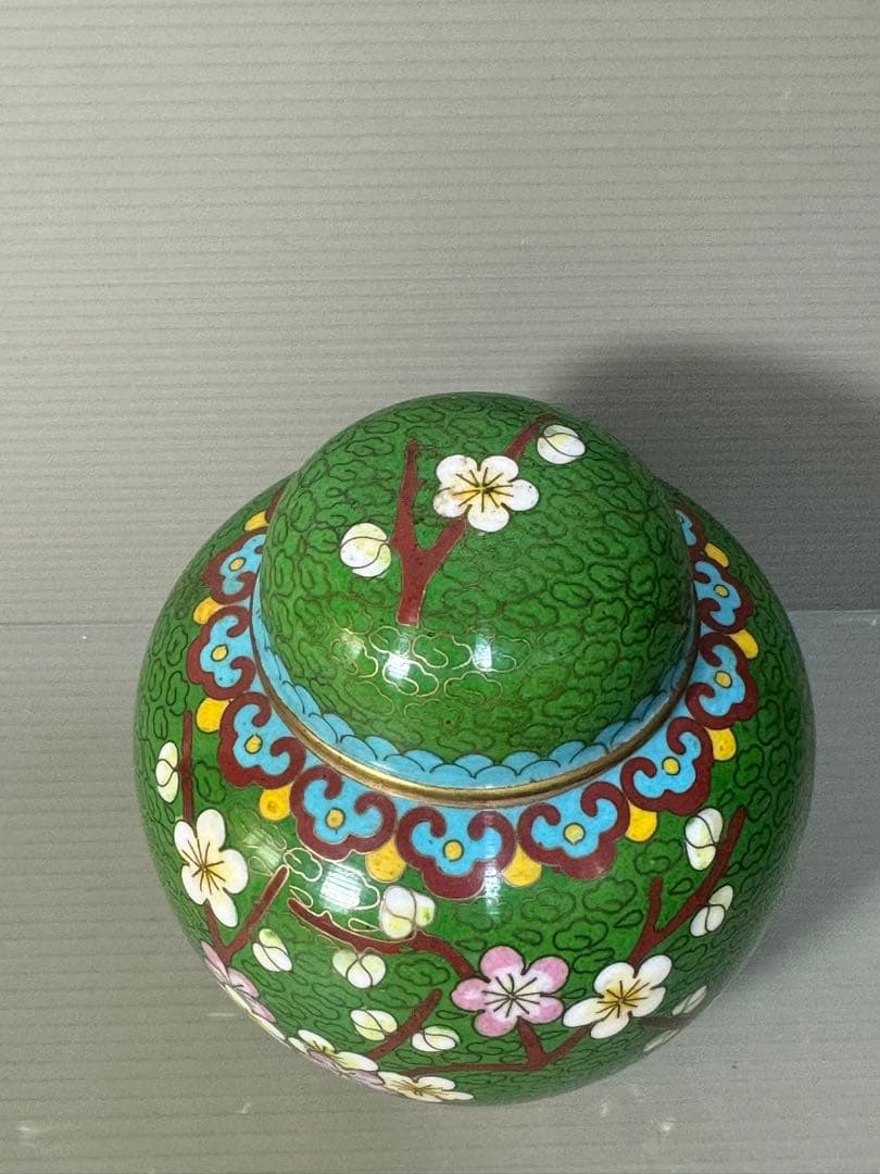 2621 七宝焼 茶入 梅柄 中国美術 小物入