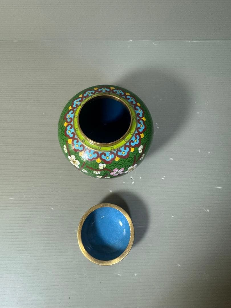 2621 七宝焼 茶入 梅柄 中国美術 小物入