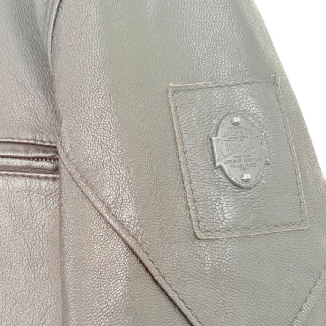 [REPLAY]リプレイ牛革ブラックシングルレザーライダースジャケット
