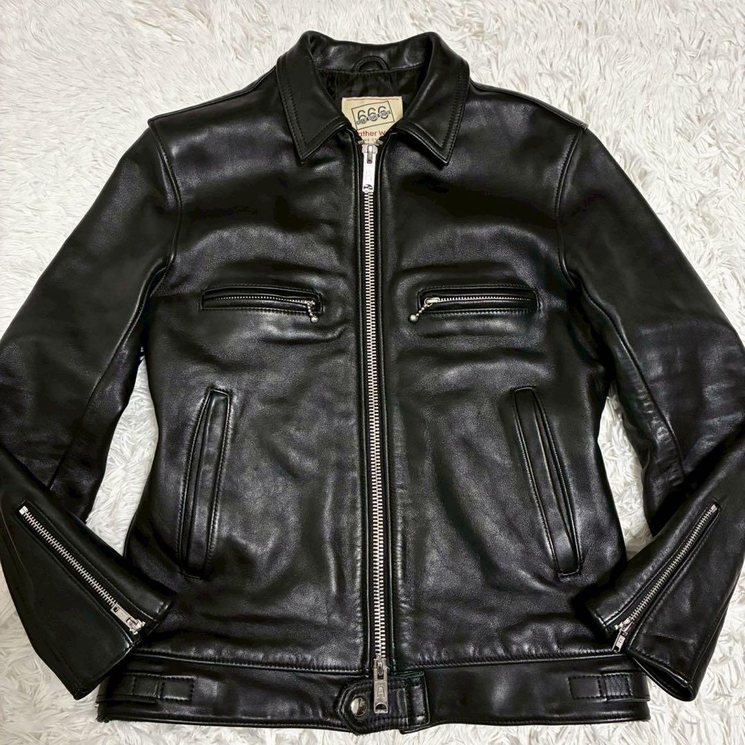 美品　666　ライダースジャケット　カウレザー　キルティング　黒　極暖　日本製