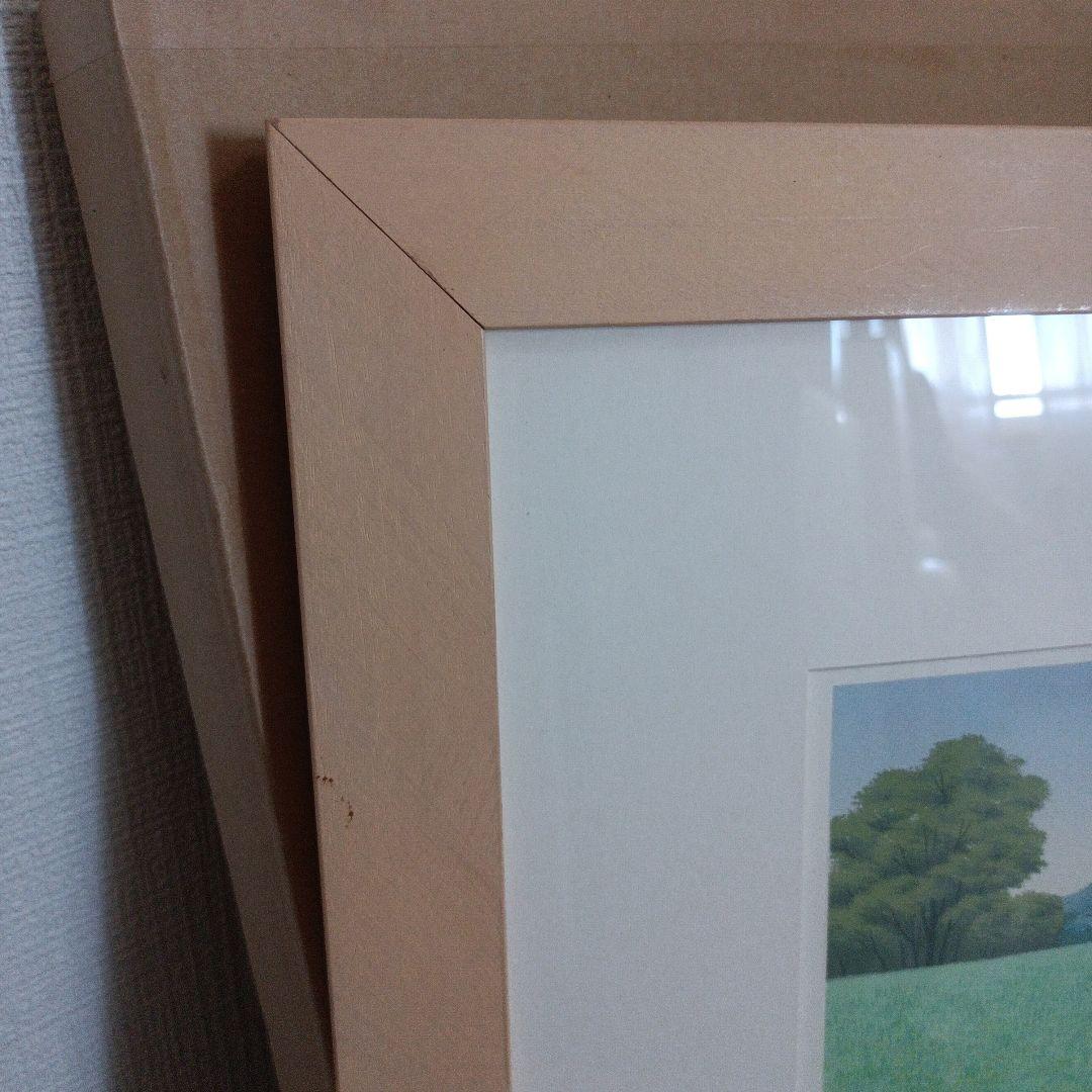 国武久巳 絵画 まきばの朝シルクスクリーン版画 白馬 額縁 フレーム付