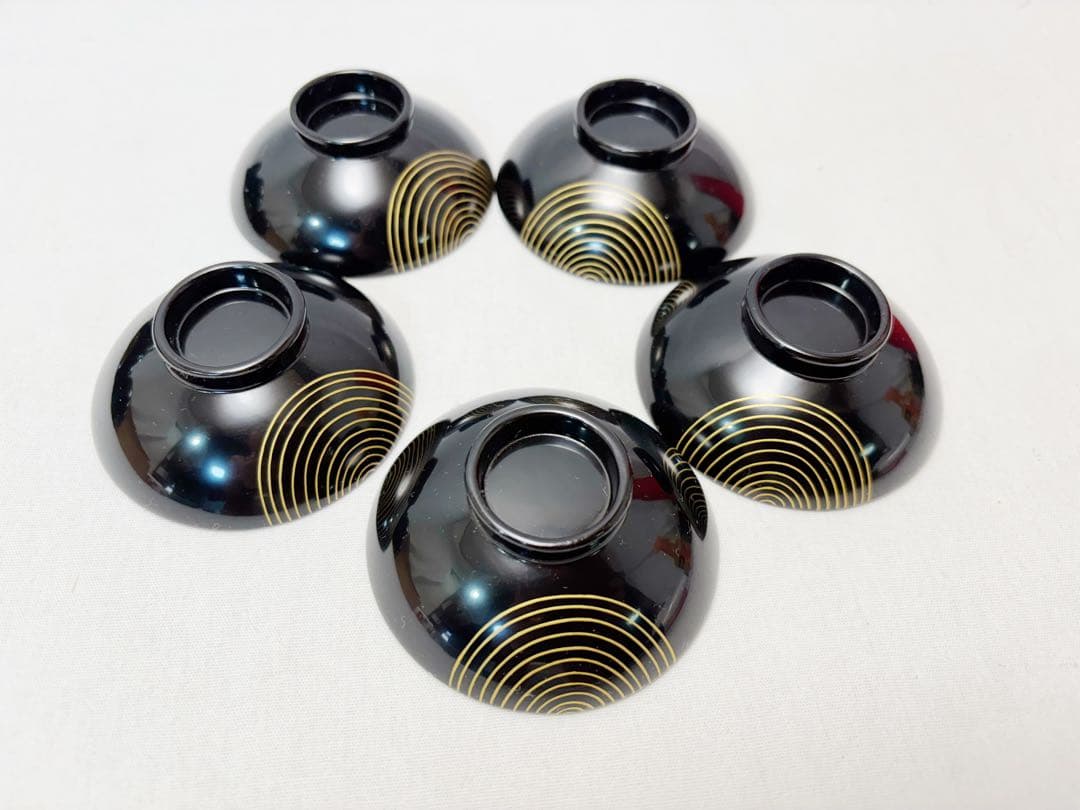 未使用 懐石道具 輪島塗 木製黒真塗 渦蒔絵 箸洗5客揃 小吸物椀 和食器 共箱