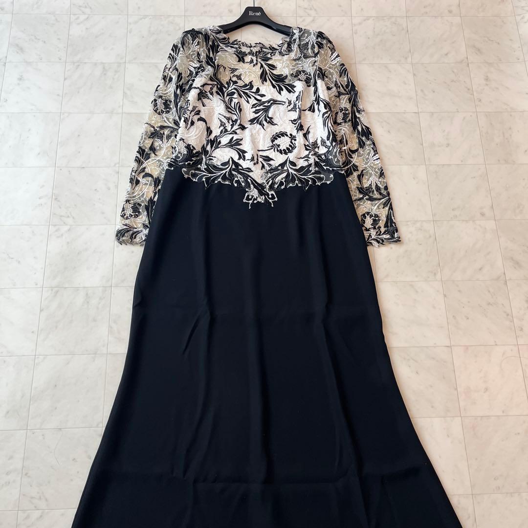 美品♡タダシショウジ レース切替 ドレス 花刺繍 マキシ ブラック 14 XL