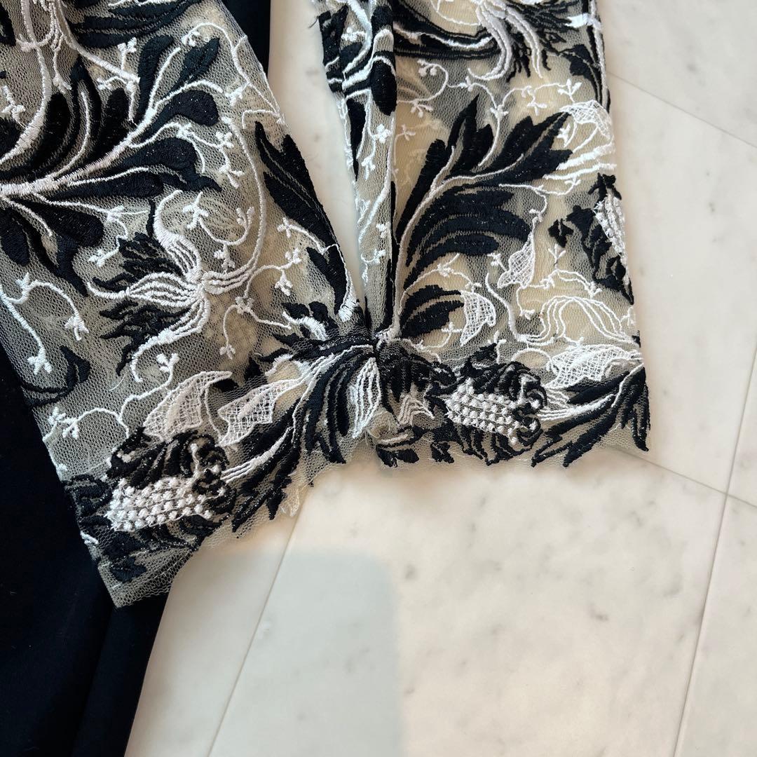 美品♡タダシショウジ レース切替 ドレス 花刺繍 マキシ ブラック 14 XL