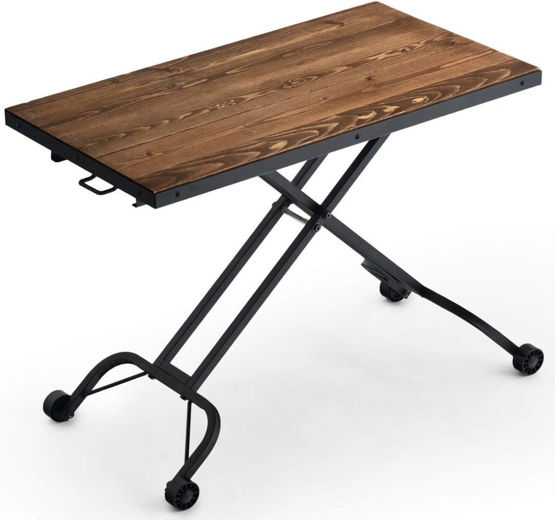 昇降テーブル 幅90㎝ ガス圧式 天然木 パイン無垢材 BUILD