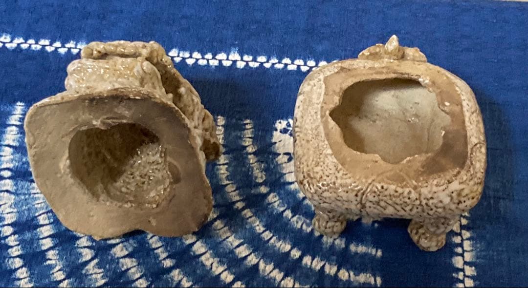 前川電光　唐獅子香炉　織部焼龍山窯