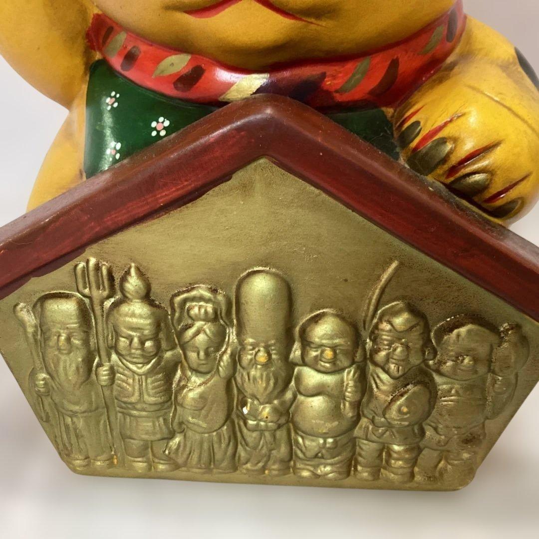 金運招き猫 七福神　ゴールド　商売繁盛　縁起物　アンティーク置物 金色 黄色陶器