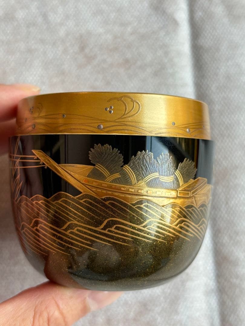 茶道具　茶入　蒔絵師　大端　稔　鶴　輪島塗　棗　灰匙　風