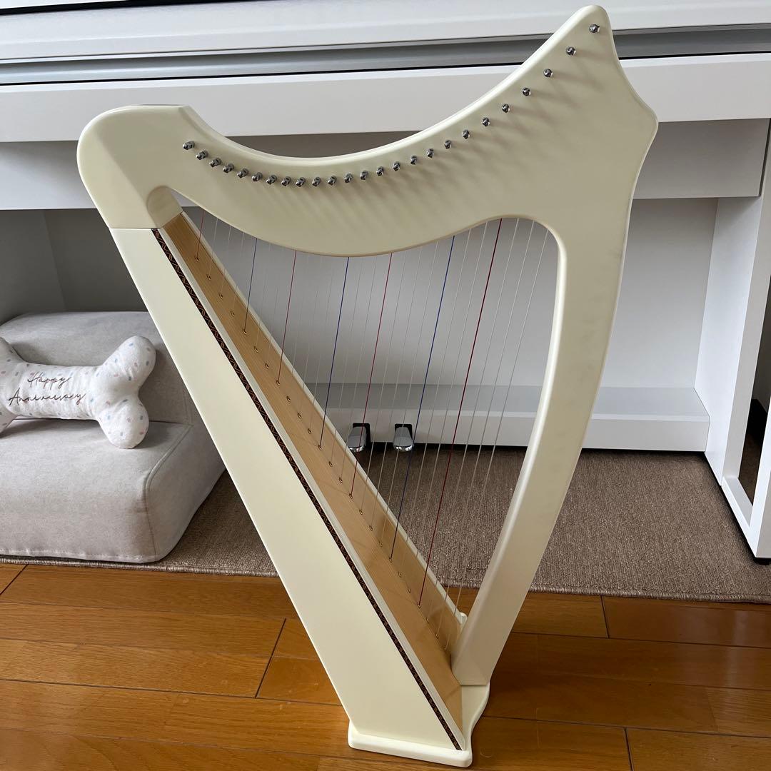 青山ハープ　サウルハープ　25S ホワイト　専用ケース付き　25弦　楽譜台も