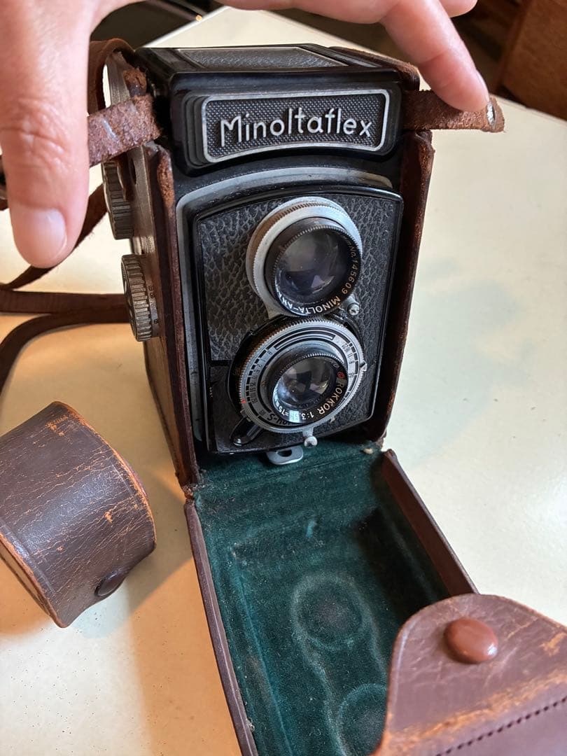Minoltaflex 二眼レフカメラ レザーケース、レザーレンズケース付属