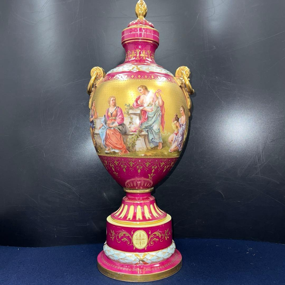 ロイヤルヴィエナ　手描総金彩フラワーベース　高さ約48㎝　東Y7-0822⭐︎2F