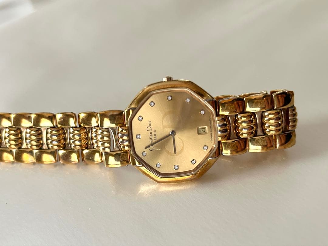 【稼働品】クリスチャンディオール　 オクタゴン　ゴールド文字盤　CDロゴ