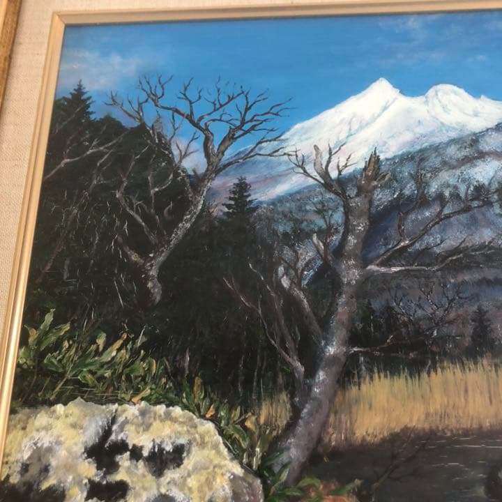 北海道網走市の洋画家 小林清光 油絵 真作肉筆画 『知床硫黄山五湖から』F6号