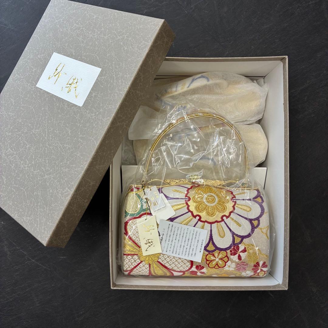 新品 タグ付き 紗織 和装バッグ/草履セット 西陣織 正絹 箱付き