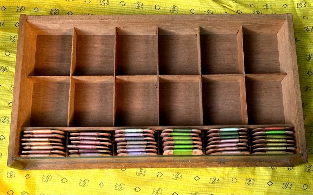 金じどり印絹糸什器　木製ショーケース　　古家具＆糸　当時物　昭和レトロ