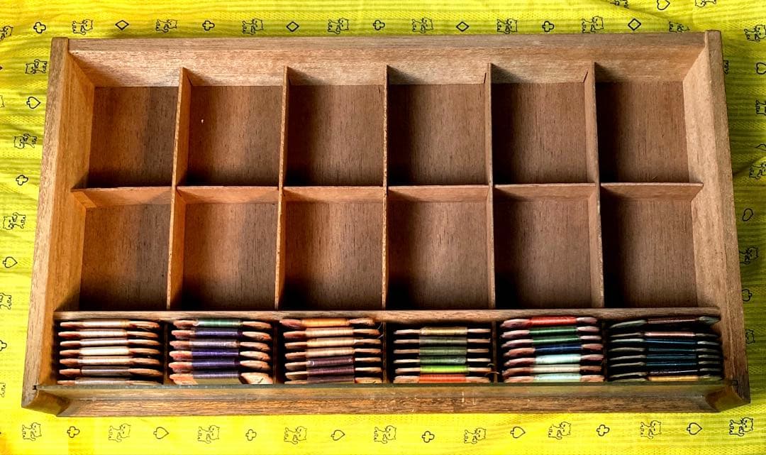 金じどり印絹糸什器　木製ショーケース　　古家具＆糸　当時物　昭和レトロ