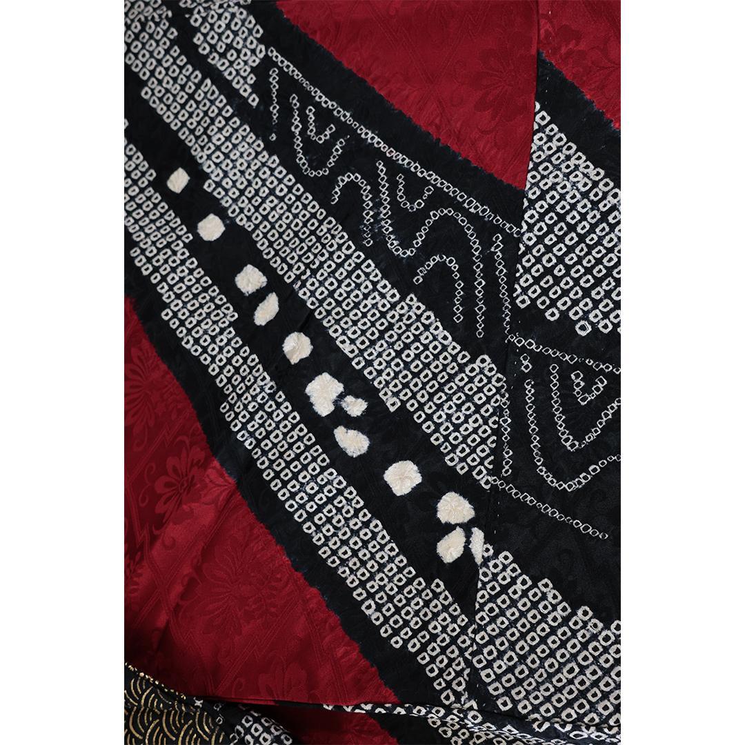 振袖と帯締め2点セット■丈166cm赤黒成人OR44