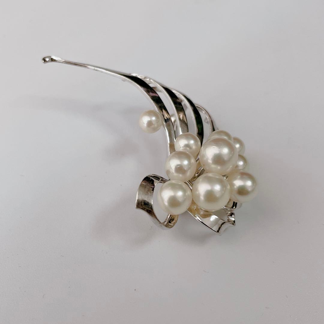 高級✨タサキ あこや真珠 ブローチ パール10粒 シルバー ロゴ刻印 冠婚葬祭