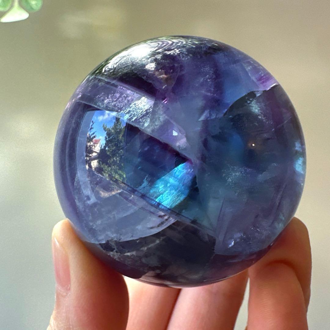 ブルーフローライト　スフィア　5.1㎝　224.2g フローライト　透明感　青