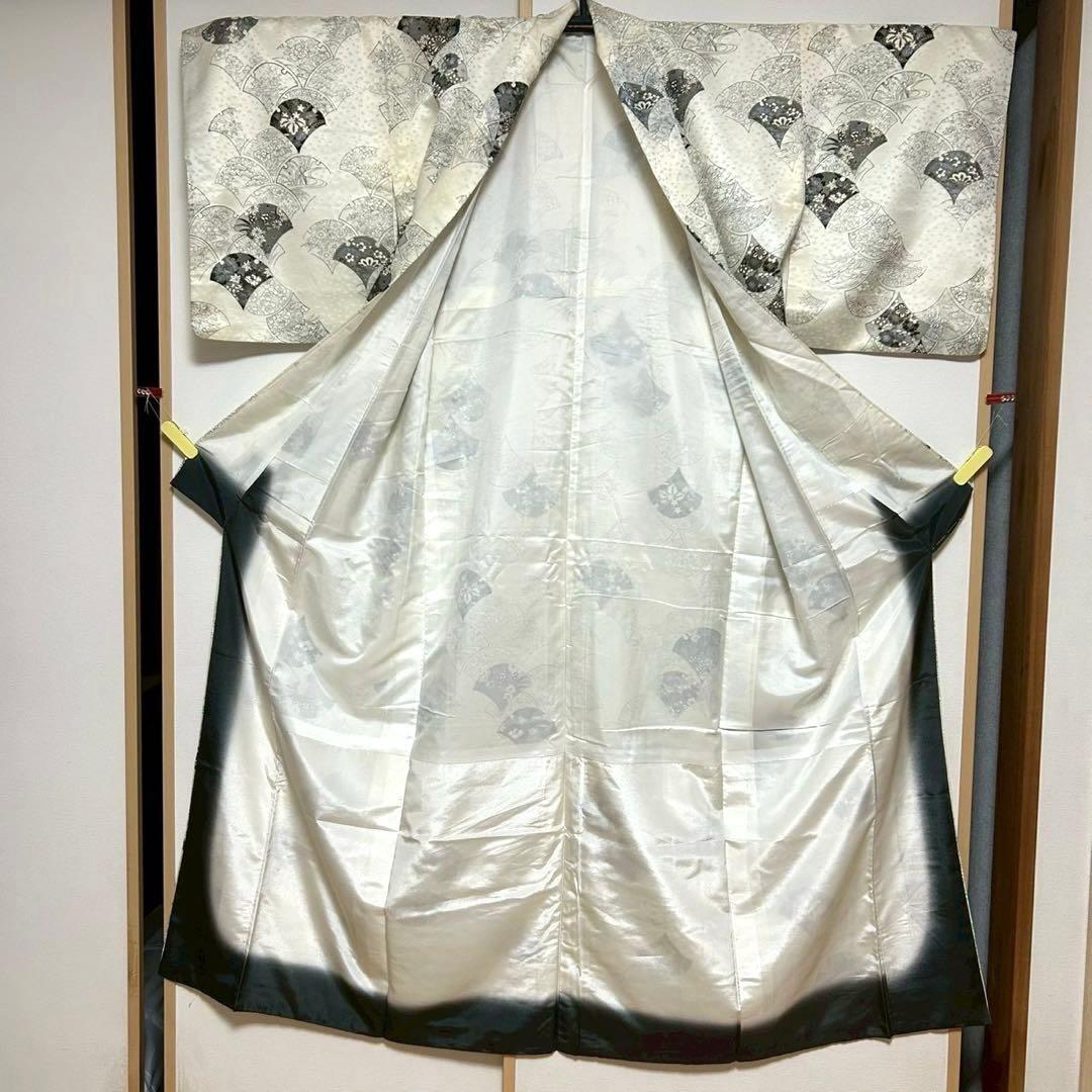 森谷33未使用近い　美品　袷　化繊 フルセット 扇花模様