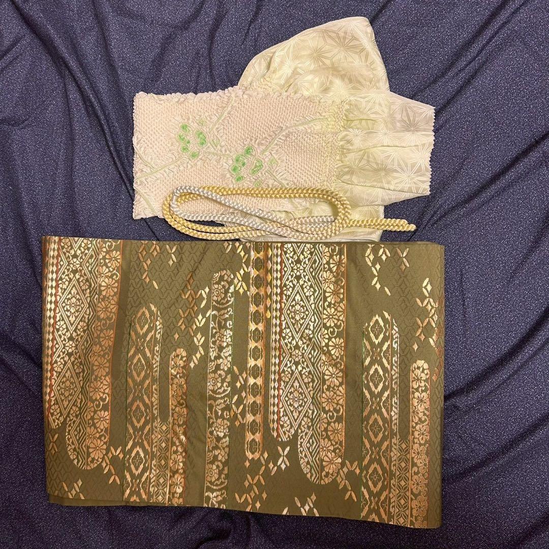 森谷33未使用近い　美品　袷　化繊 フルセット 扇花模様