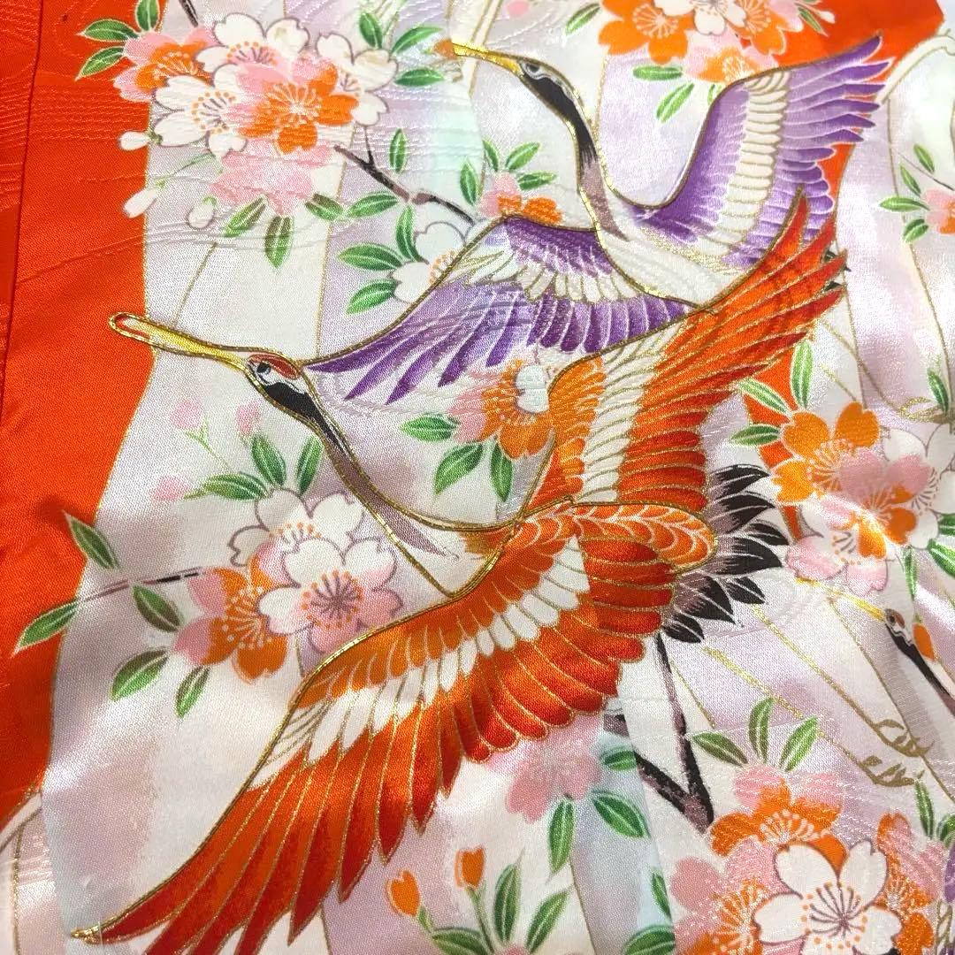 売り切り！七五三3~7歳 着物セット ふりそで 鶴と花模 金駒刺繍 金彩加工
