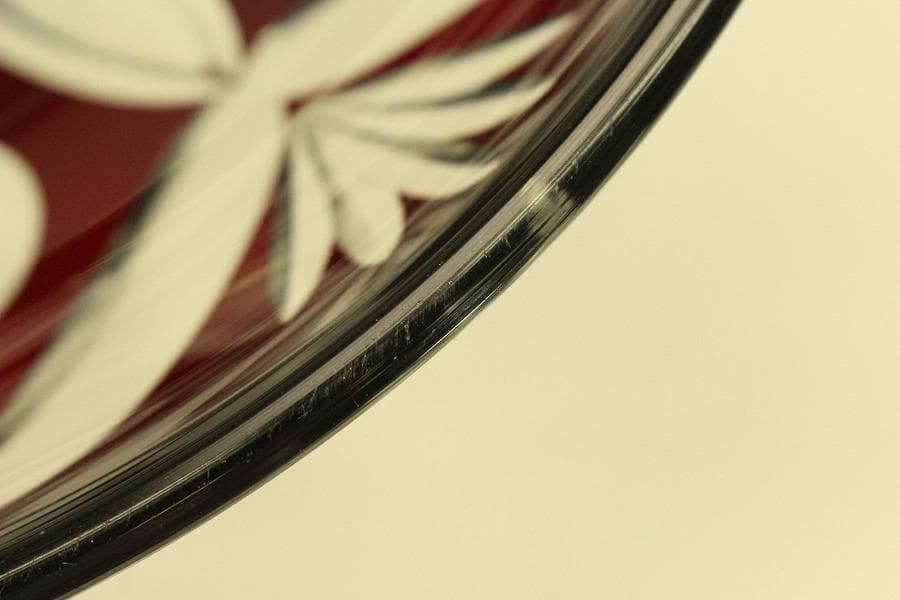 レトロ アンティーク 赤色切子 皿 未使用(ZE458)