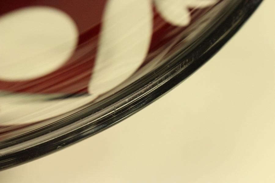 レトロ アンティーク 赤色切子 皿 未使用(ZE458)