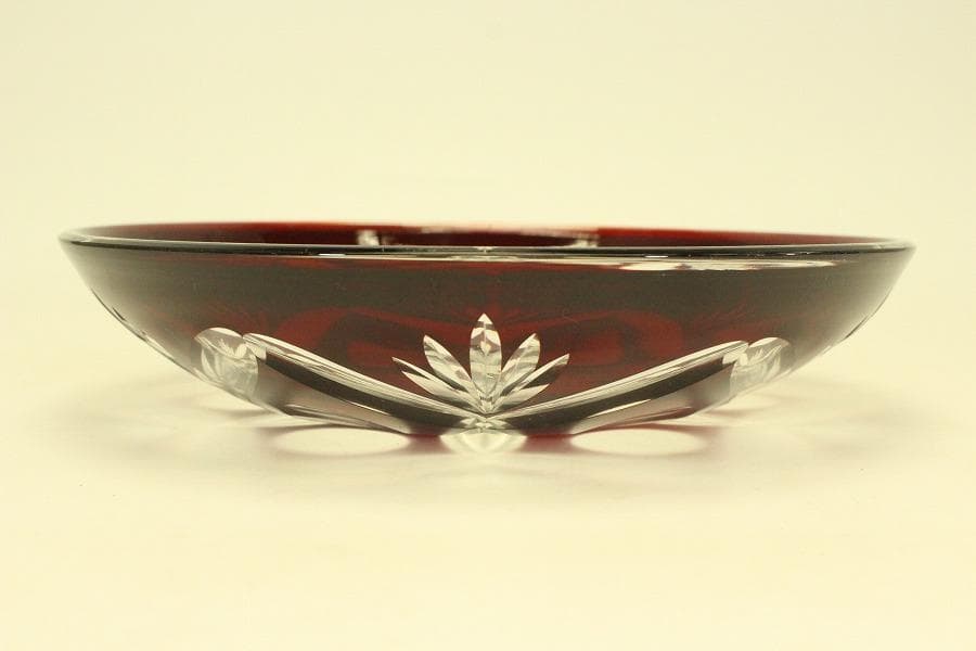 レトロ アンティーク 赤色切子 皿 未使用(ZE458)