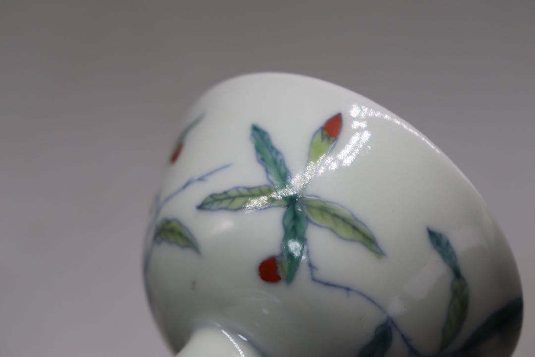 中国　とう彩　花草紋高足杯　大明成化年製銘　送料込み1019